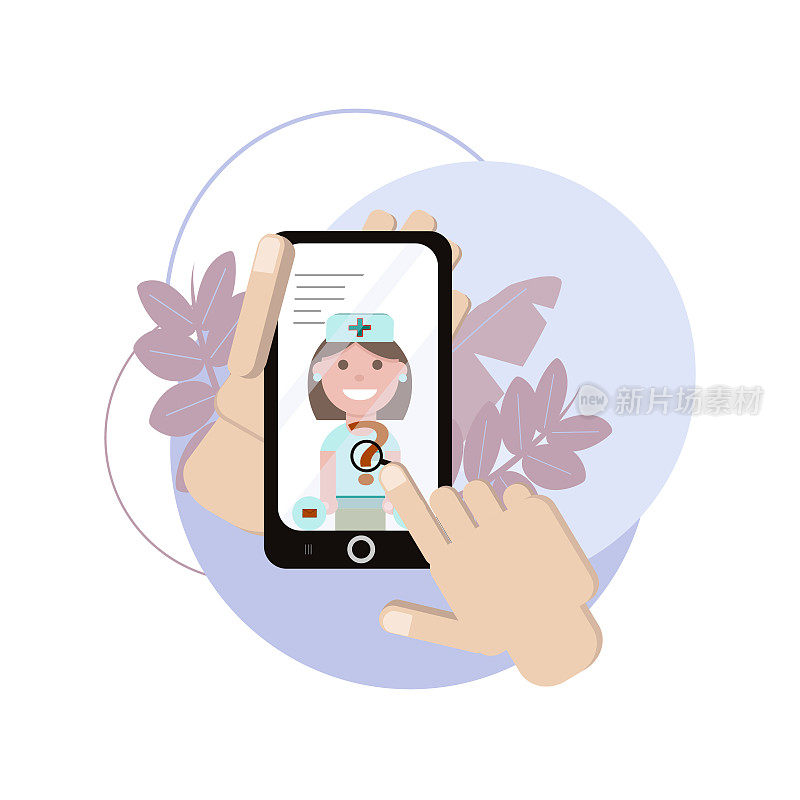 Online Doctor female. Virtual doctor on your phone concept. Call the doctor to get online diagnosis and prescription. Doctor's appointment. Vector illustration in flat style.